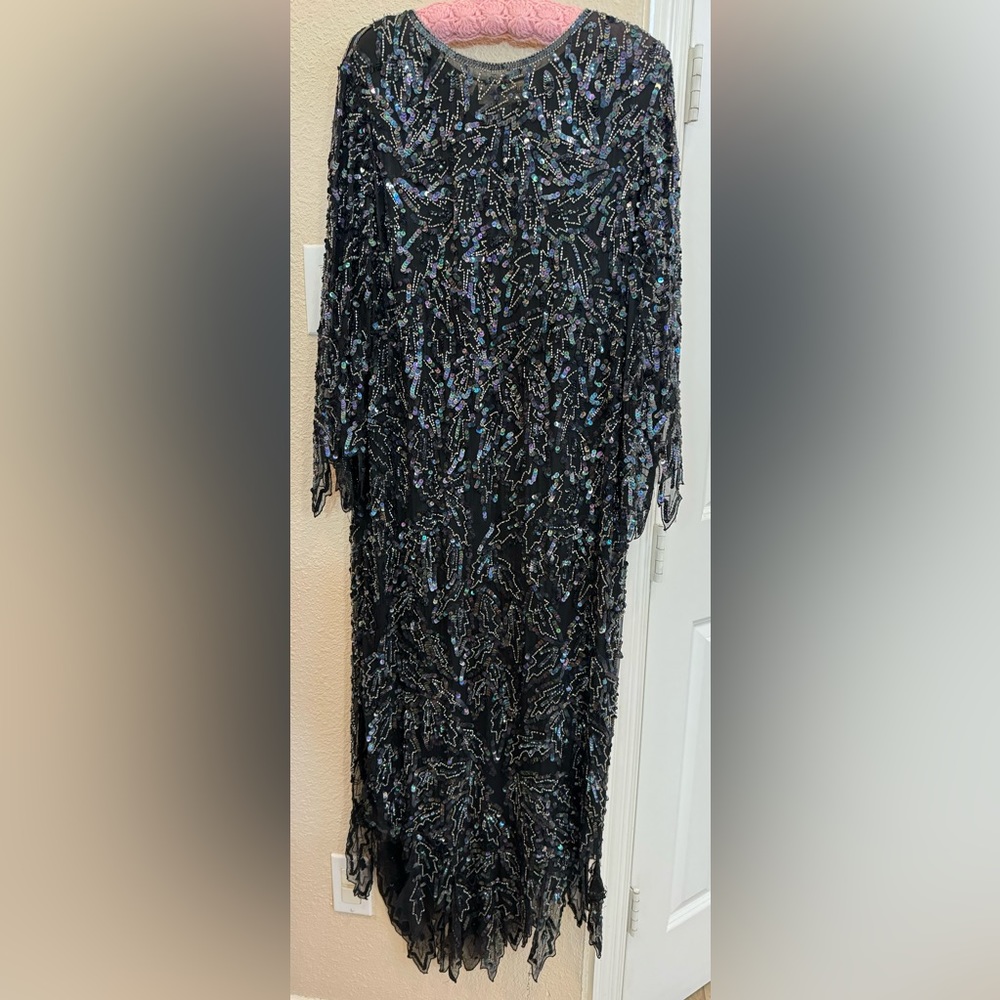 Metamorphosis black vintage pure silk sequin, beaded black tie dress Medium.